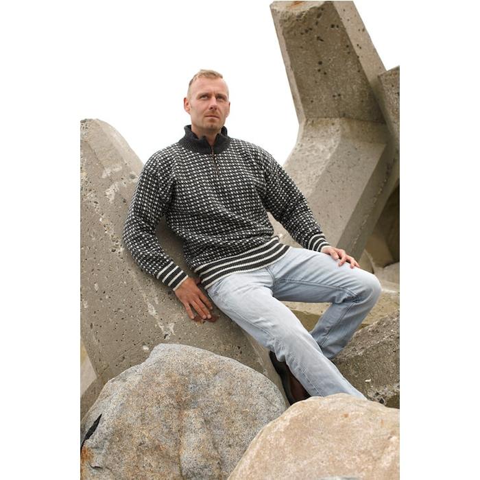 Islandske Sweater med Lynlås fra Wool Of Scandinavia