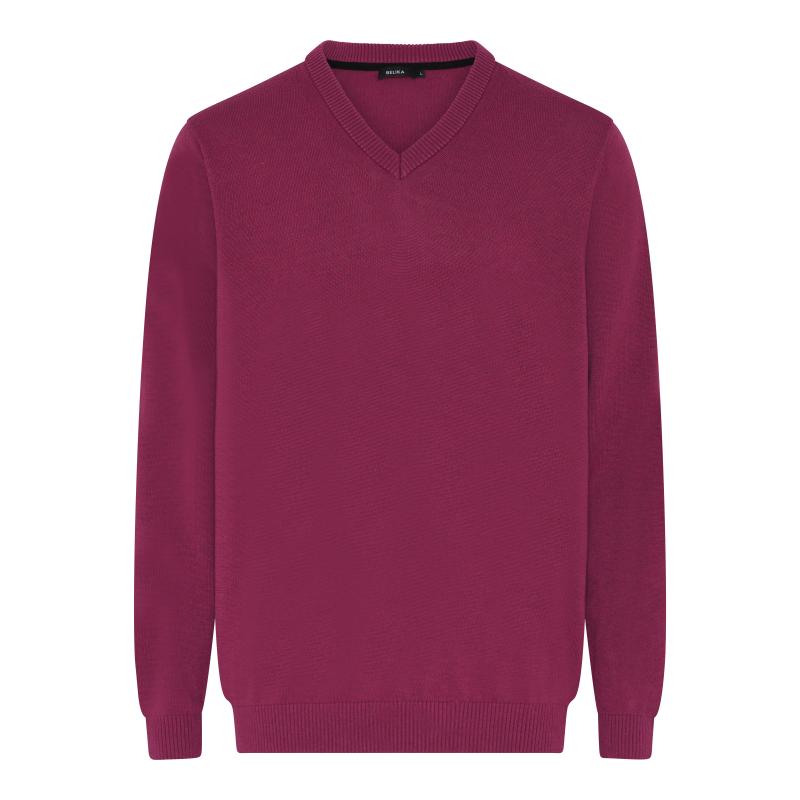 V-hals Pullover i Rød Hortensia – Stilfuld Elegance!