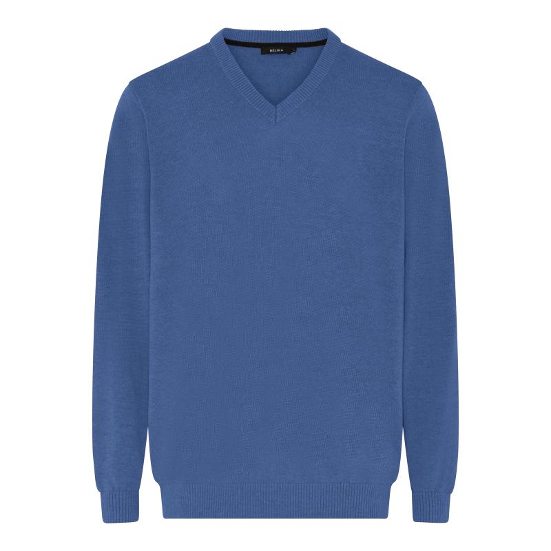 Stilfuld V-hals Pullover i Lagoon Melange fra Belika