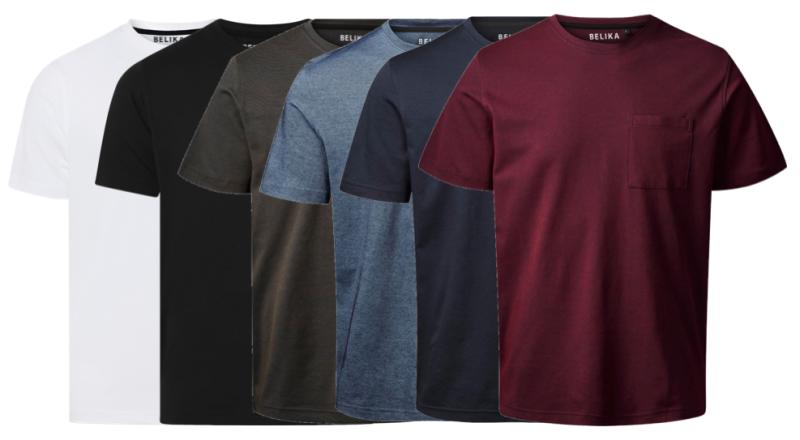 6 Pak T-shirts med Brystlomme fra Belika – Fantastisk Tilbud!
