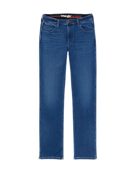 Wrangler Greensboro Stretch Jeans – Blå med Slidte Detaljer