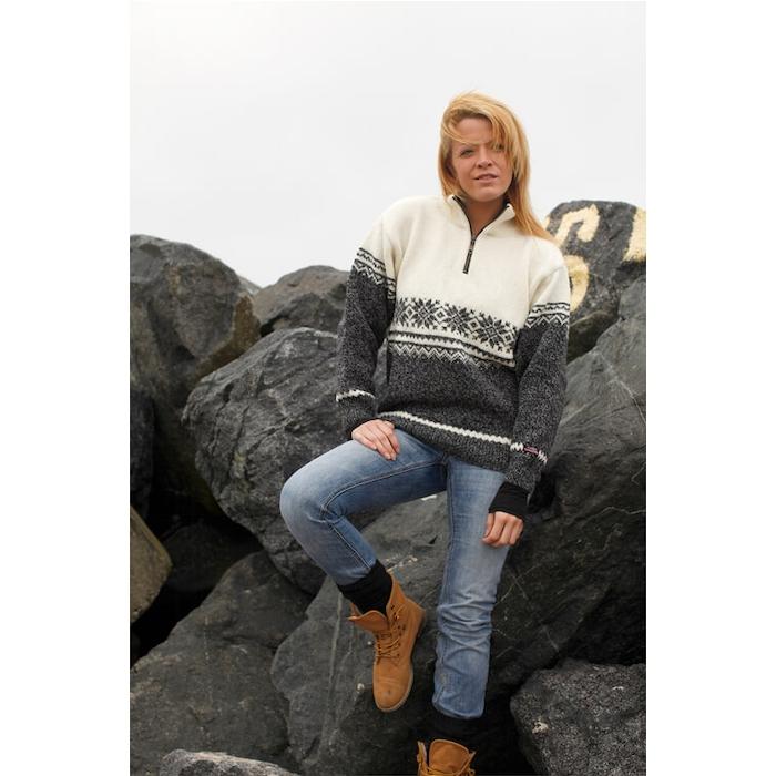 Norsk Uld Sweater med Kort Lynlås fra Wool Of Scandinavia