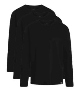 3-Pak Langærmet T-Shirt Thor i Økologisk Bomuld 3x Sort