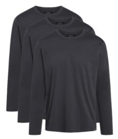 3 Pak Langærmede T-Shirts i Økologisk Bomuld - Mørkegrå