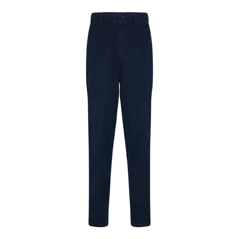 Elegant Navy Bukser i Denim Look med Elastisk Talje