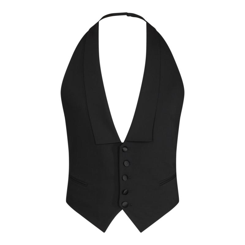 Elegant Sort Galla Kjole med Hvid Vest fra Sunwill