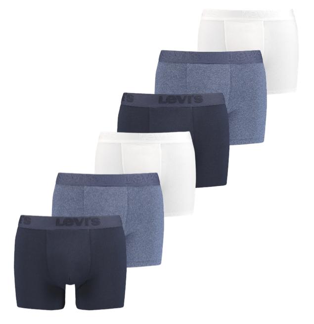 6-pak Boxer Briefs i Navy og Hvid fra Levi's - Komfortabelt Valg
