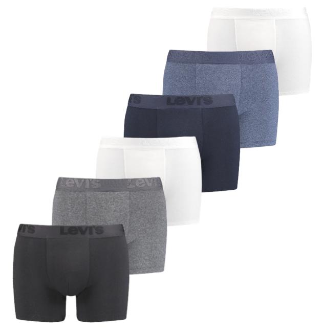 6-Pak Boxer Briefs fra Levi's - Navy, Blå, Hvid & Grå