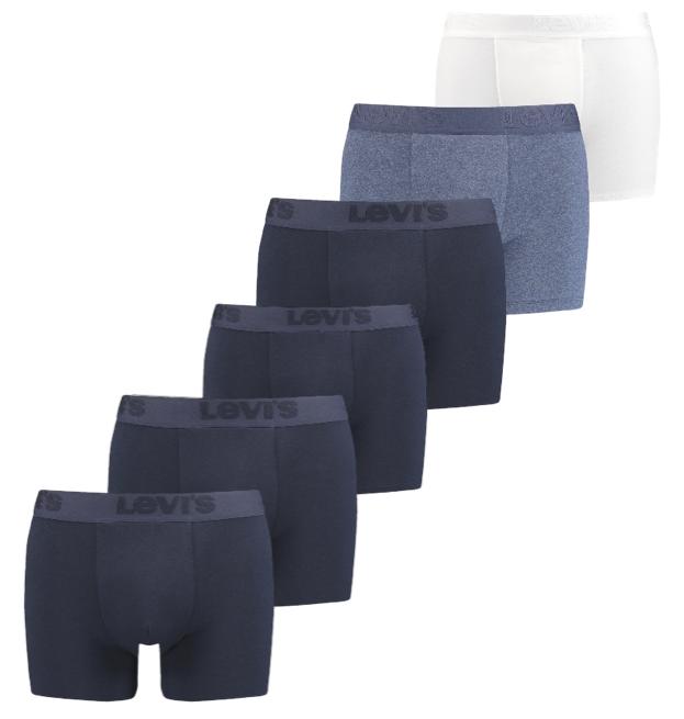 6-pak Boxer Briefs i Navy og Hvid fra Levi's - Komfortabelt Undertøj