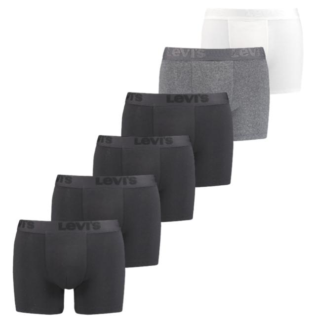 6-pack boxershorts i sort, grå og hvid fra Levi's