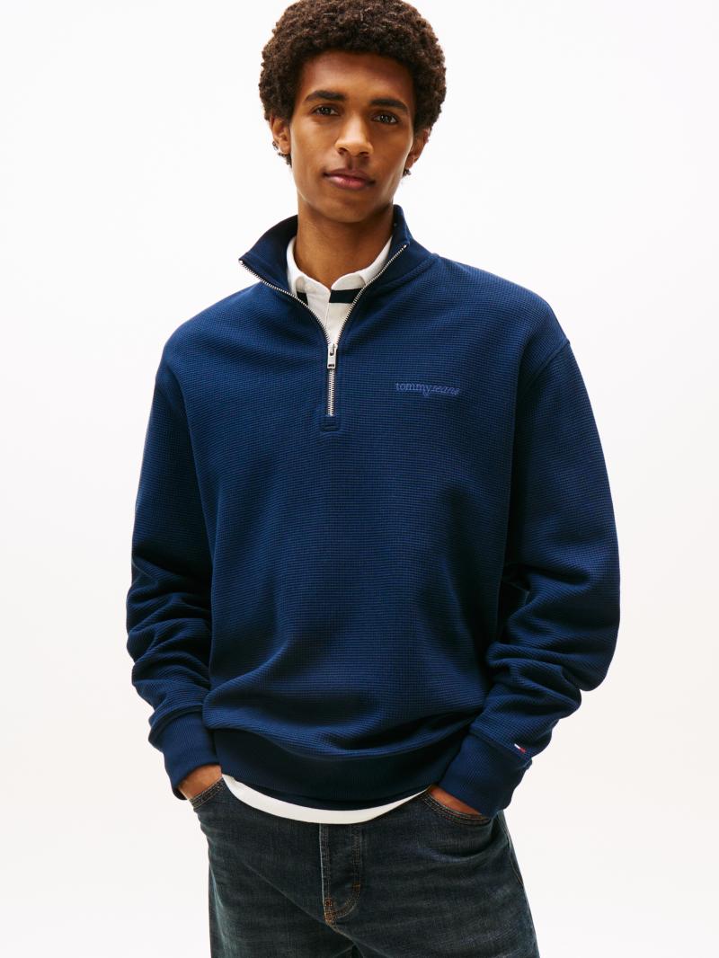 Tommy Hilfiger Halv Zip Strik i Økologisk Bomuld - Dark Navy