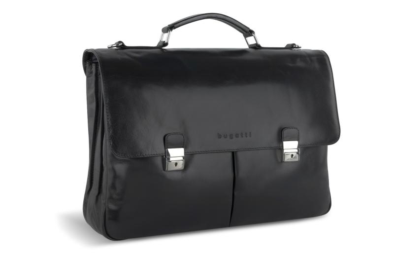 Bugatti Romano Black Læder Aktetaske - Hurtig Levering!