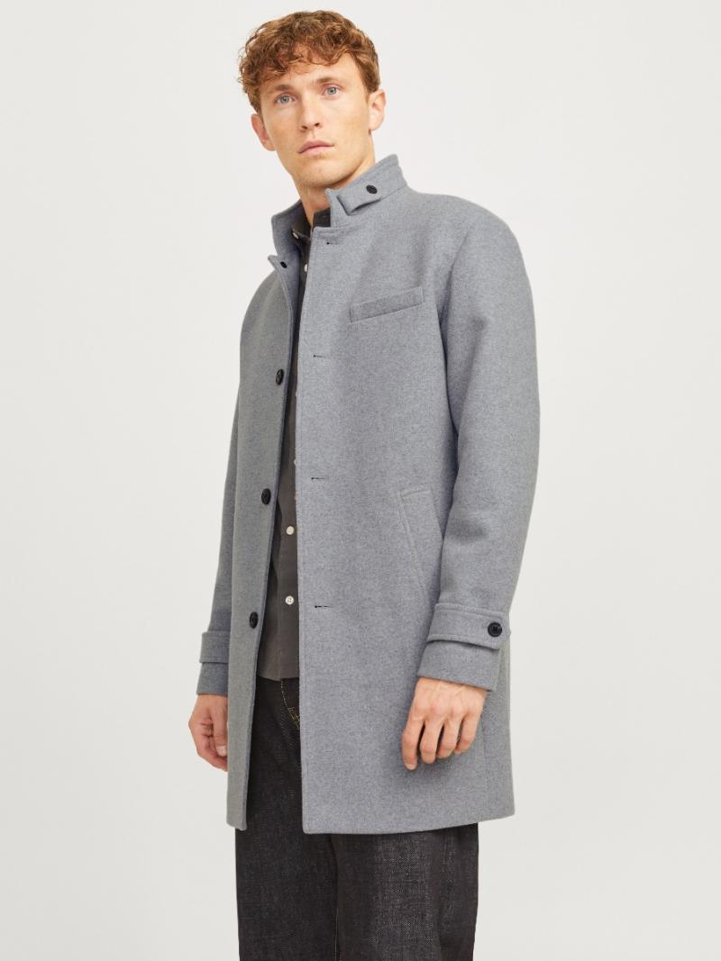 Uldfrakke i lys grå fra Jack & Jones - Hurtig levering!