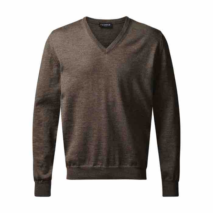 Milan V-hals Pullover i Khaki Melange fra Clipper