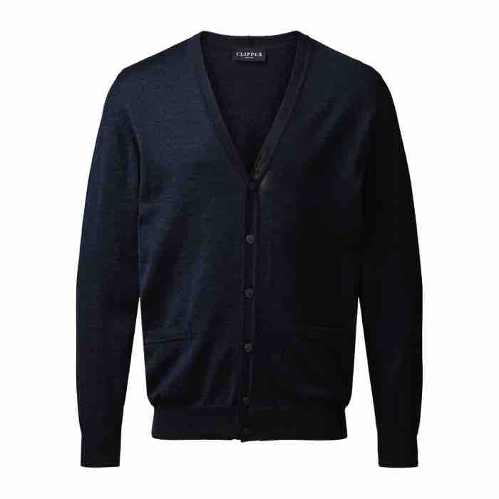 Milan Cardigan med V-hals og knapper i navy melange
