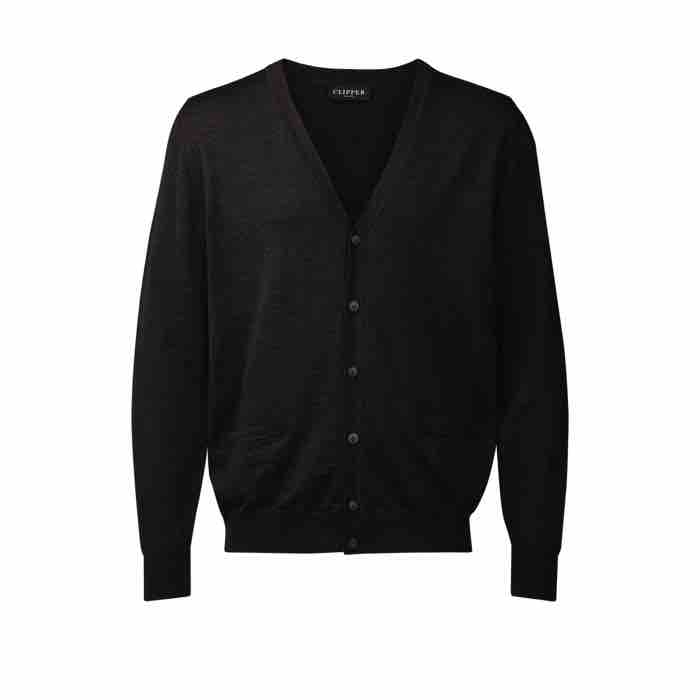 Milan Cardigan med V-hals og knapper i Charcoal Melange
