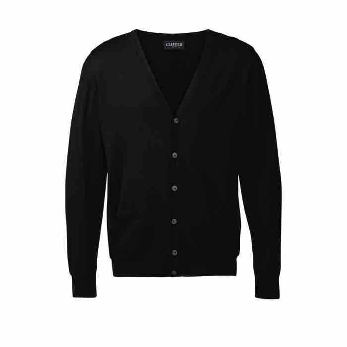 Milan Cardigan V-hals med knapper i sort - 100% merinould