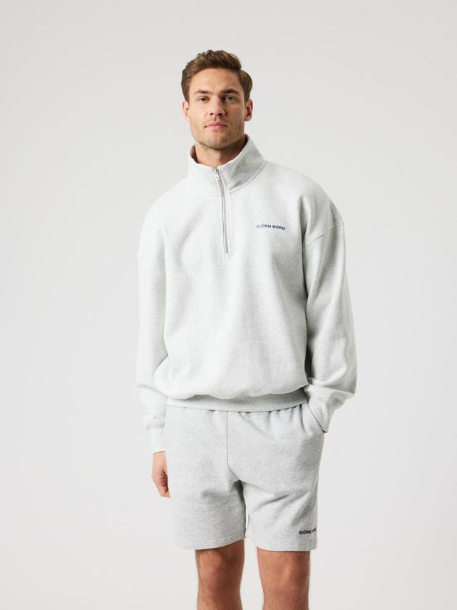 Borg Oversized Half Zip, Ultra Light Grey Melange fra Björn Borg