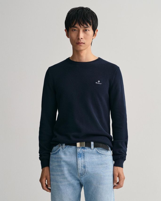 Gant Cotton Pique Crew – Klassisk striktrøje på udsalg