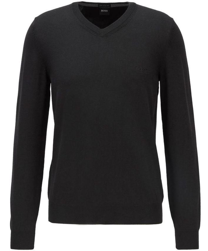 V-hals sweater i 100% uld fra BOSS – Fantastisk tilbud!