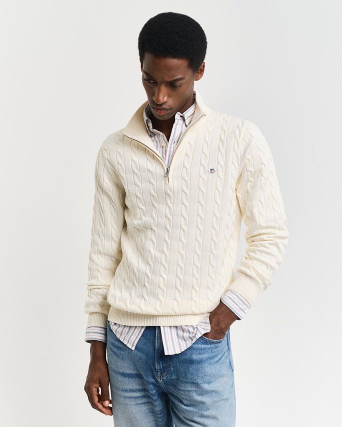 Cotton Cable Half Zip fra Gant