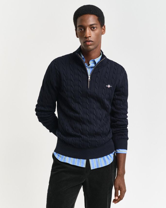 Cotton Cable Half Zip fra Gant