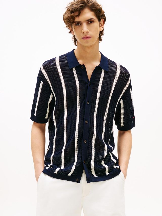Vertical Stripe Open Knit Shirt fra Tommy Hilfiger