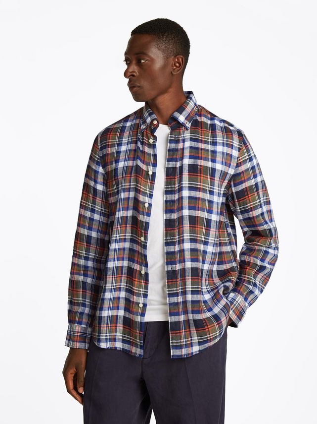 Linned Multi Check Skjorte fra Tommy Hilfiger - Tilbud!