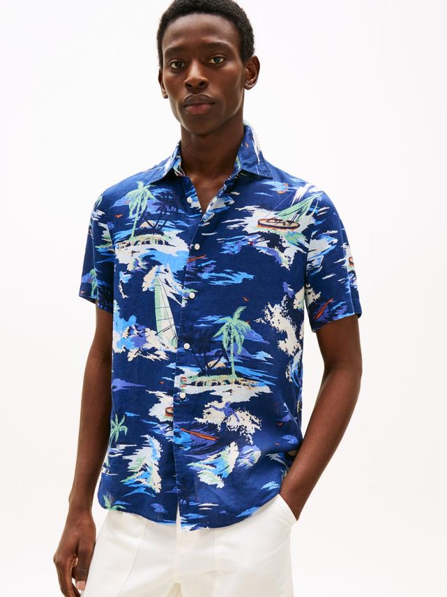 Linned Ferieprint T-shirt fra Tommy Hilfiger - Udsalg!