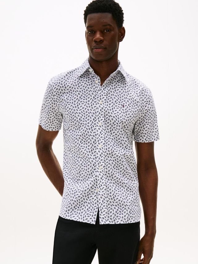 Tommy Hilfiger Linned Blend Aop Kortærmet Skjorte