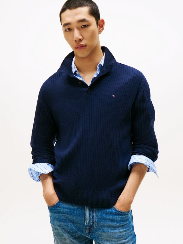 Pima Ctn Cash Structure Btn Mock fra Tommy Hilfiger