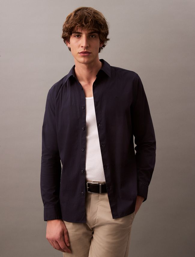 Ls Solid Stretch Slim Shirt fra Calvin Klein