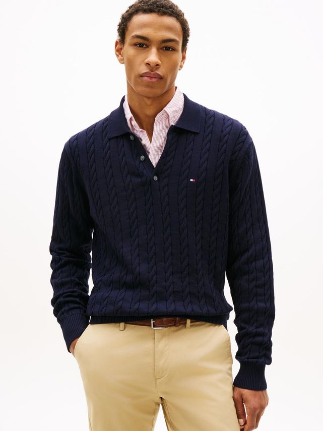 Classic Cotton Cable Ls Polo fra Tommy Hilfiger