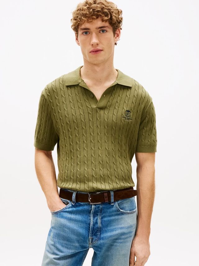 Cable Short Sleeve Polo fra Tommy Hilfiger