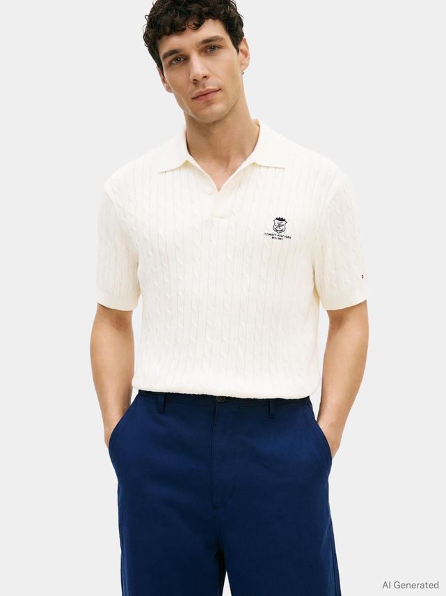 Cable Short Sleeve Polo fra Tommy Hilfiger