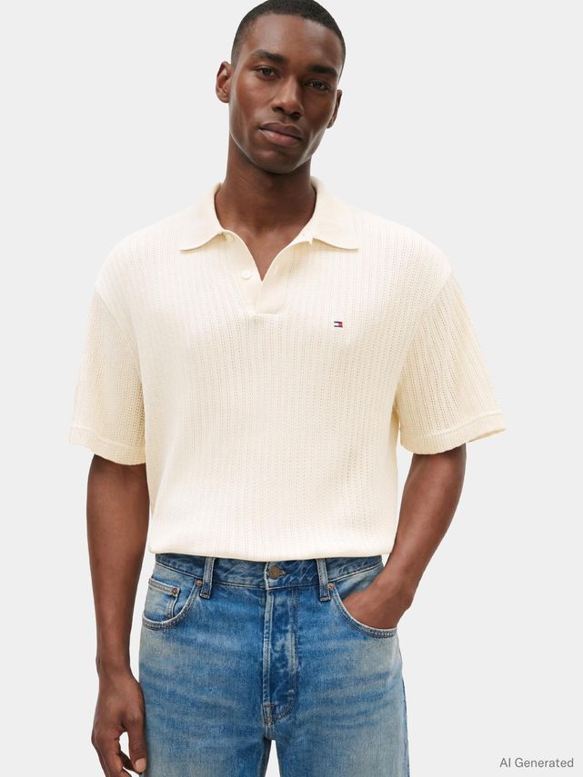 Open Knit Relaxed Fit Polo fra Tommy Hilfiger