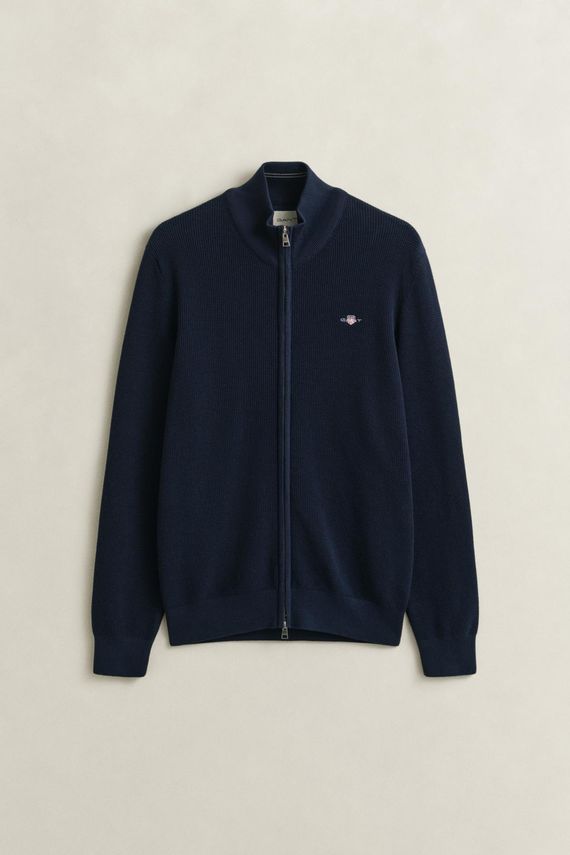 Micro Textured Cotton Zip Cardigan fra Gant