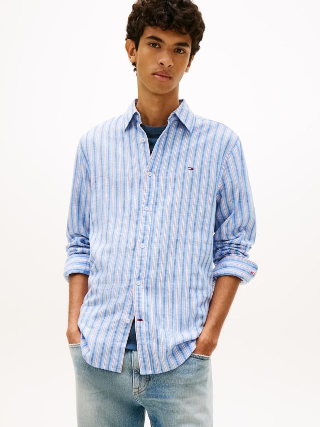 Tjm Reg Linen Mx Strp Shirt Ext fra Tommy Jeans
