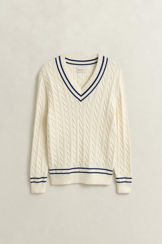 Cotton Cable V Neck fra Gant