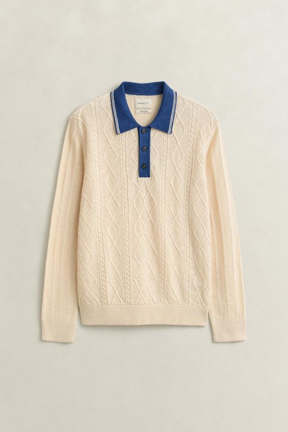 Linen Cotton Silk Blend Cable Polo fra Gant