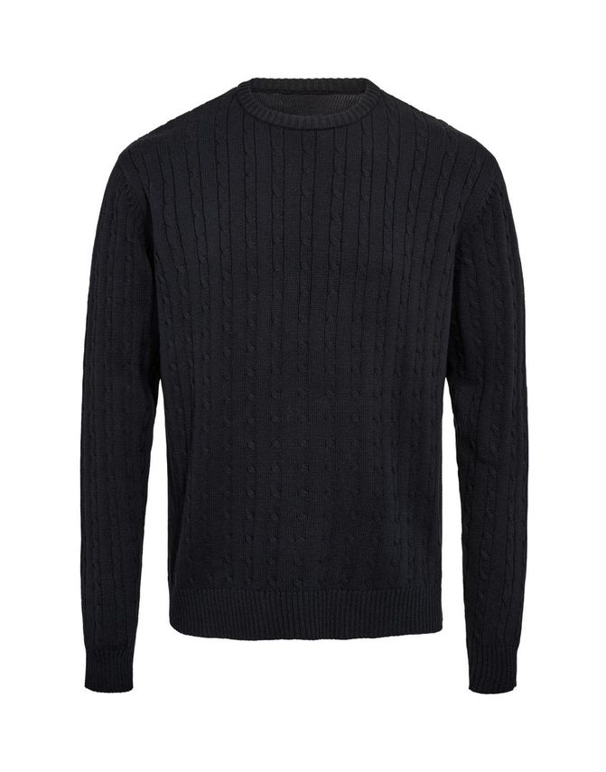 Cable O Neck Knit Regular Fit fra Black Blue