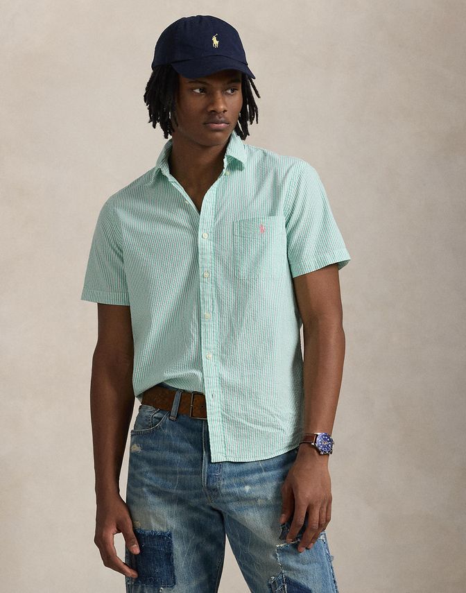 Ralph Lauren Seersucker Skjorte - Elegant og Komfortabel