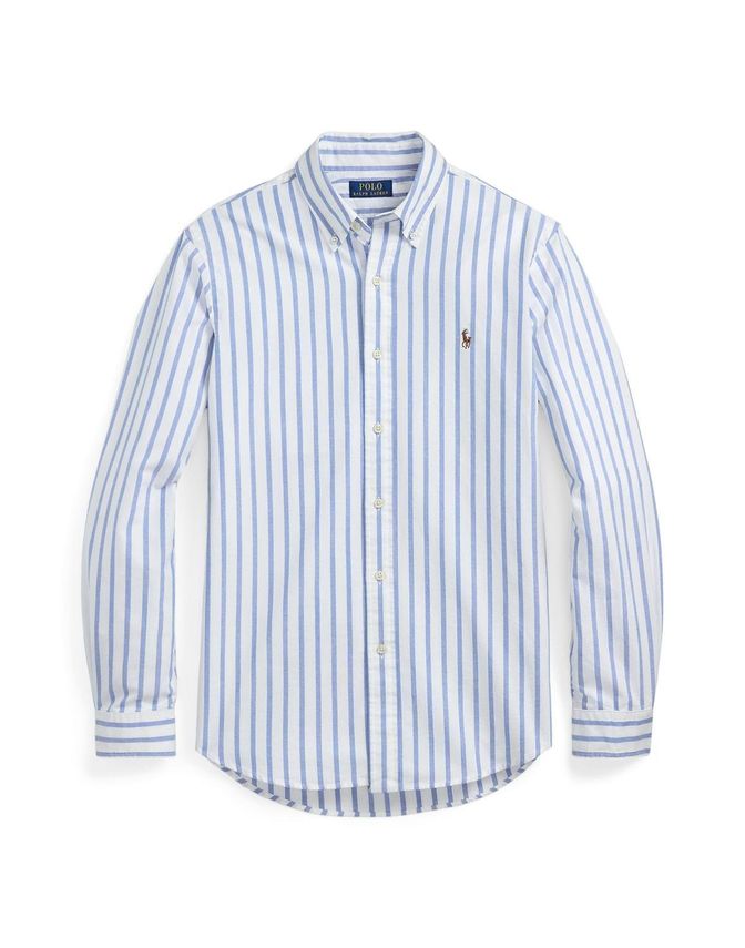 Ralph Lauren Custom Fit Stribet Oxford Skjorte - Udsalg!