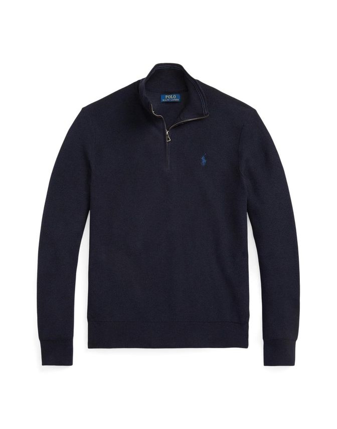 Mesh Knit Cotton Quarter Zip Sweater fra Ralph Lauren