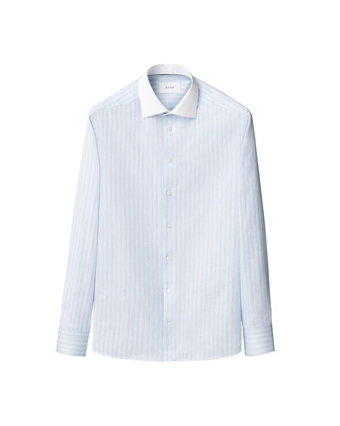 Striped White Collar Signature Twill Shirt fra Eton