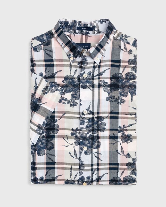 O2. Printed Indigo Plaid Reg B fra Gant