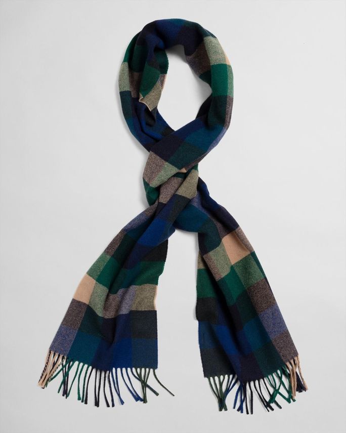 D2. Multi Check Wool Scarf Ivy fra Gant