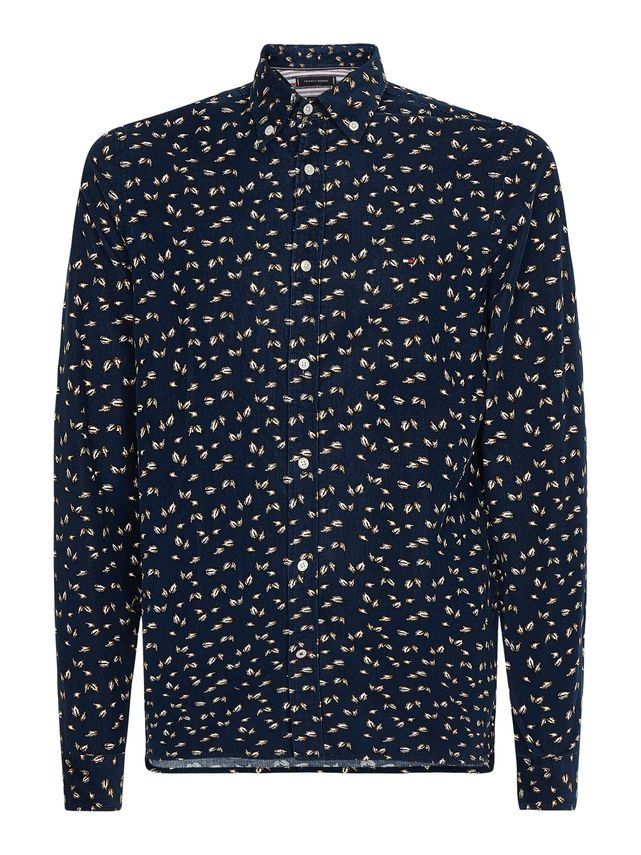 Slim Kordfløjl Skjorte med Bladprint fra Tommy Hilfiger