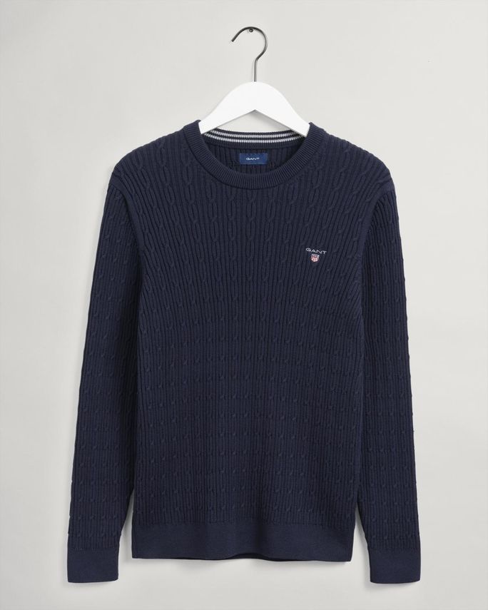 D2. Gant Kabelstrik C-Neck i Grå - Fantastisk Tilbud!