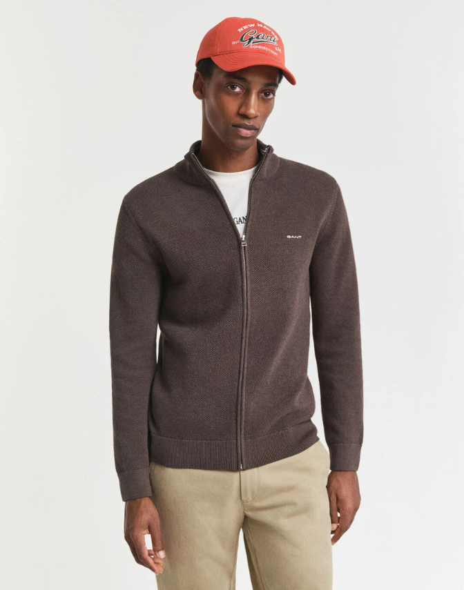 Cotton Pique Zip Cardigan fra Gant